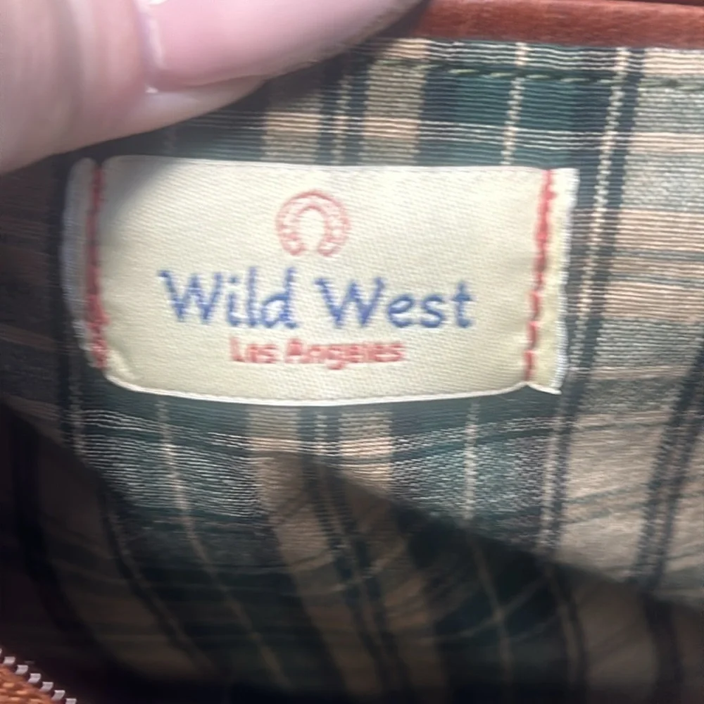 Wild West Los Angeles Cognac Brown Leather Backpack Plaid Interior Card Slots